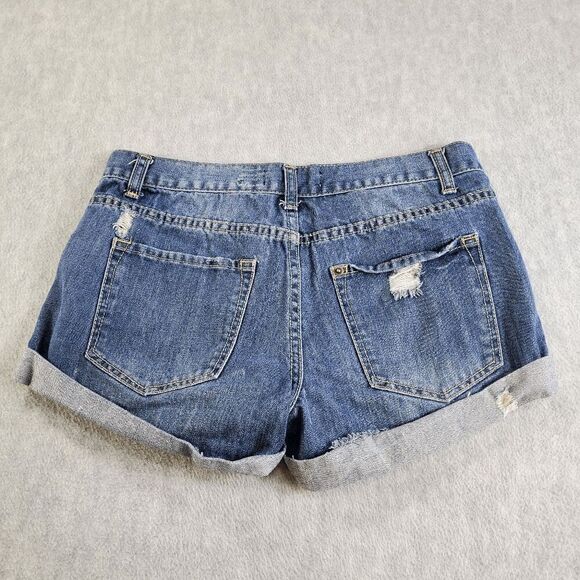 Forever 21 Denim Shorts Womens 27 Blue Distressed Stretch Cuffed - Picture 8 of 9
